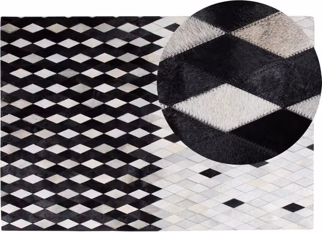 Tappeto Patchwork Moderno in Pelle BELIANI Bianco, Nero e Beige Fatto a Mano L: 200 cm, P: 140 cm
