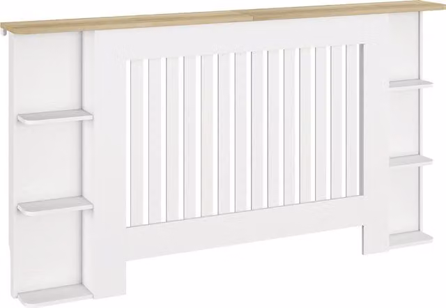 Copri radiatore HOMCOM con ripiani in design moderno a doghe, in MDF, Bianco, L 152 cm x P 19 cm x H 83 cm
