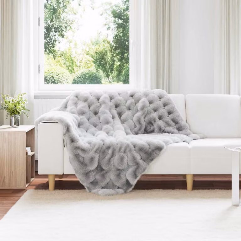 Set di 4 copertine antiscivolo Olite vidaXL in finta pelliccia di coniglio, Grigio, 150 x 130 x 150 cm