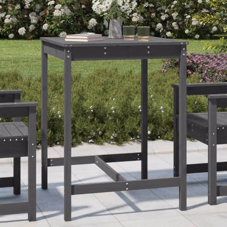 vidaXL Tavolo da giardino quadrato in legno di pino massello grigio L/P/H: 82,5 x 82,5 x 110 cm