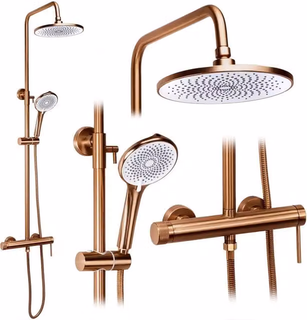 Set Doccia con Soletta e Doccino Rea Foss Clif in Ottone Spazzolato Bronzeo