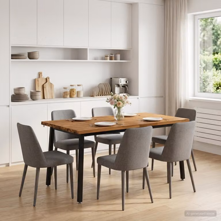 vidaXL Tavolo da pranzo rettangolare in legno di acacia con bordo vivo e struttura in metallo, Colore: Marrone, L: 160 cm, P: 90 cm, H: 75 cm