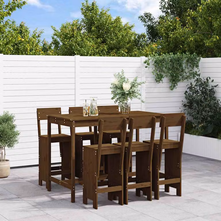 vidaXL Set Bar da Giardino 7 pz in Legno di Pino Marrone