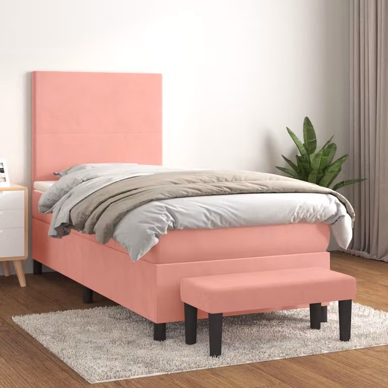 vidaXL Giroletto a Molle con Materasso Ibrido in Velluto Rosa e Bianco L/P/H: 200 x 100 x 128 cm