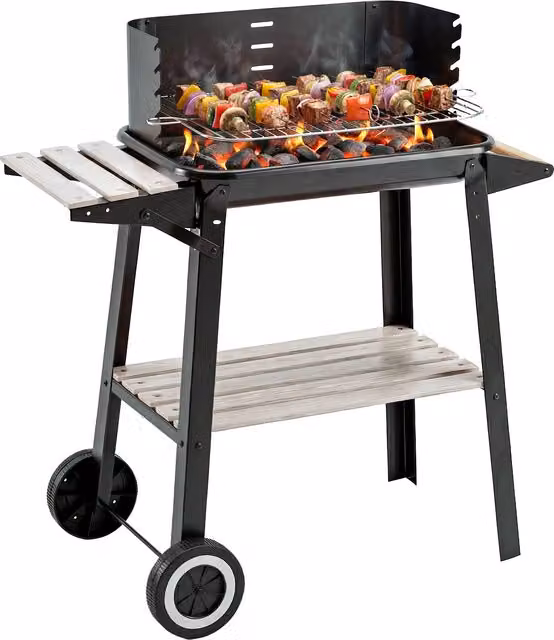 Barbecue a carbone Outsunny con carrello in ferro e legno, nero, H 87 x L 83 x P 45 cm