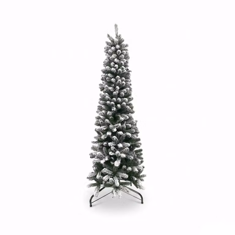 Albero di Natale Artificiale Slim Aspen Innevato VESTIAMO CASA, Colore Bianco e Verde, H 150 cm, Diametro alla base: 56 cm