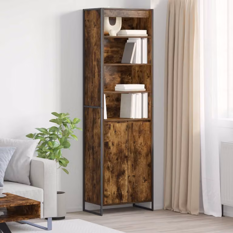 Set di 2 armadi alti vidaXL in stile industriale in legno e metallo, colore quercia fumosa, L: 60 cm, P: 36 cm, H: 200 cm