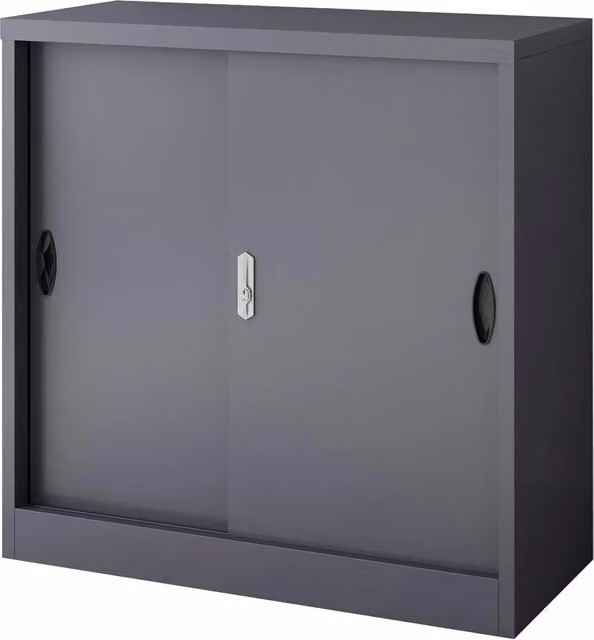 Armadio contenitore in acciaio laccato grigio scuro con ante scorrevoli e ripiani regolabili per ufficio o camera da letto L 90 cm x P 40 cm x H 90 cm
