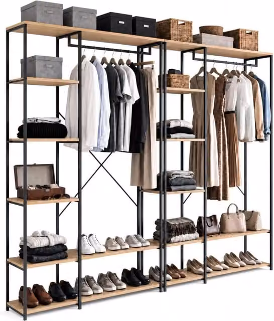 IDMarket DETROIT Guardaroba modulare in stile industriale con ripiani e appendiabiti, L: 180 cm, H: 167 cm, P: 40 cm, Nero