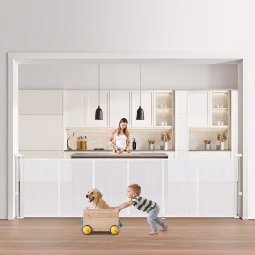 Cancelletto retrattile VEVOR bianco per bambini e animali domestici, estensibile fino a 280 cm, Altezza: 87 cm