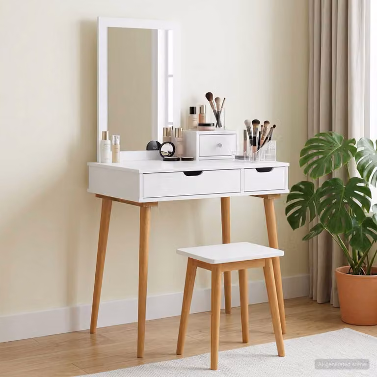 Set Tavolo da Trucco vidaXL FAUSKE 3 pz Bianco L/P/H: 76 x 50 x 143 cm