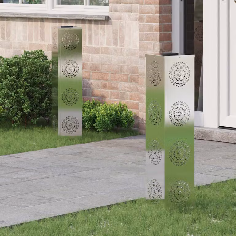 Set di 2 faretti LED solari vidaXL per sentieri e giardino, colore argento, H x L x P: 80 x 18 x 18 cm, luce bianco caldo