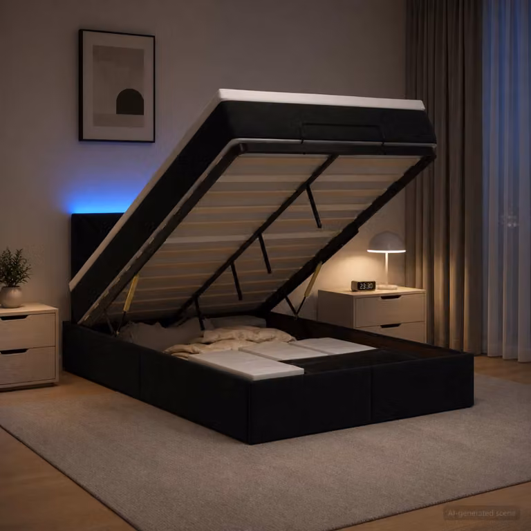 Letto Ottomano vidaXL in Velluto con Materasso Ibrido, Illuminazione LED Sotto il Letto e Porte USB, L/P/H: 120 x 200 x 88 cm, Nero e Bianco