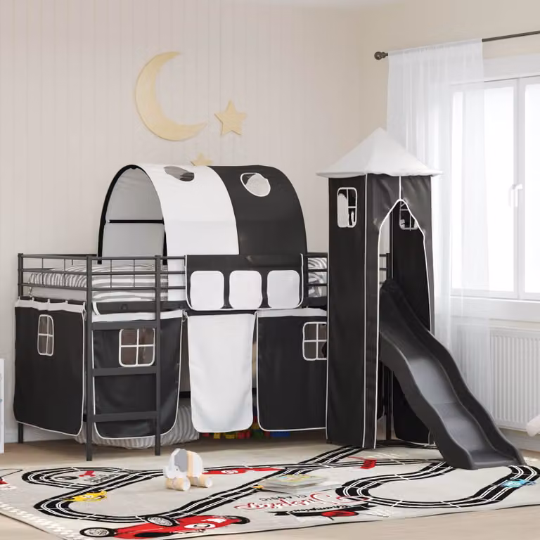 Letto a castello per bambini vidaXL in metallo con struttura a casetta e scala, L: 205 cm, P: 112 cm, H: 116 cm
