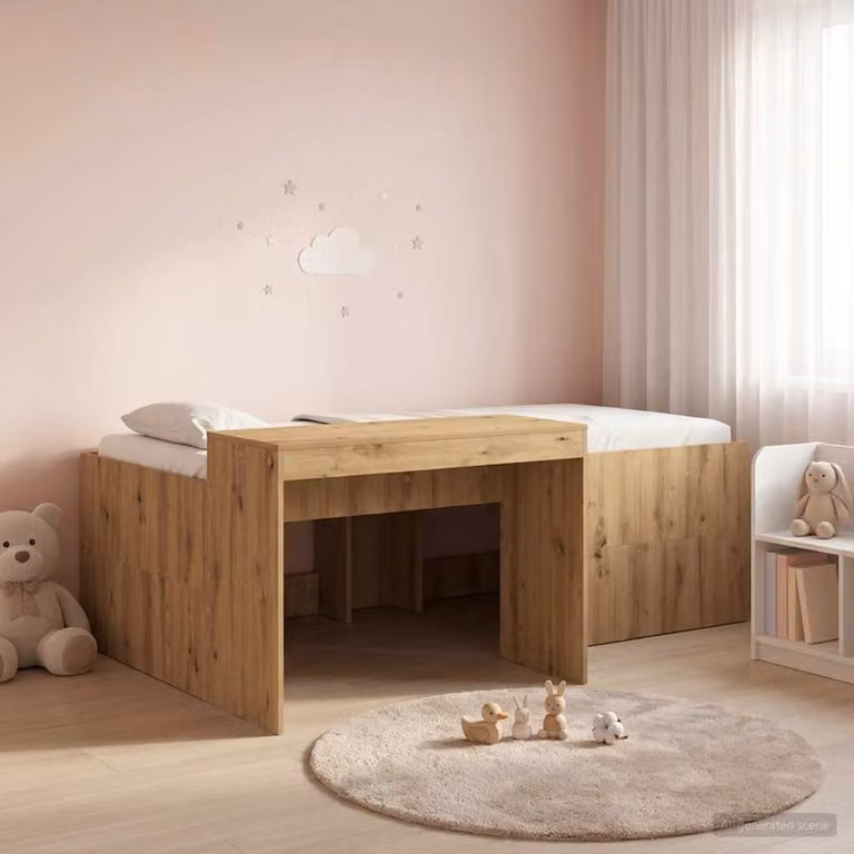 Letto alto singolo per bambini con scrivania vidaXL in legno color rovere marrone L: 203 cm, P: 120 cm, H: 123,5 cm