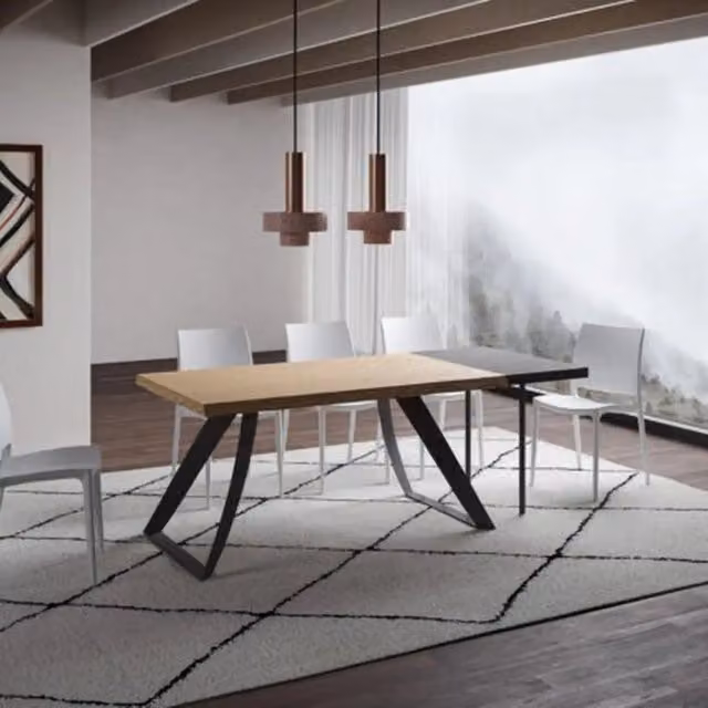 Tavolo allungabile Itamoby in rovere con bordo naturale e gambe in metallo antracite L/P: 160-260 x 90 cm