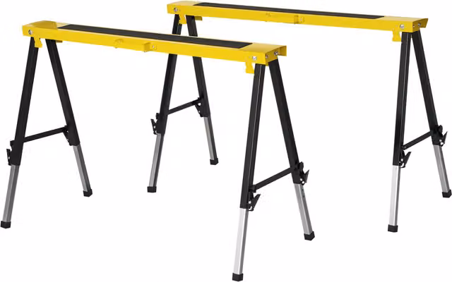 Set di 2 cavalletti da lavoro pieghevoli e portatili DURHAND in metallo con piano antiscivolo, giallo e nero