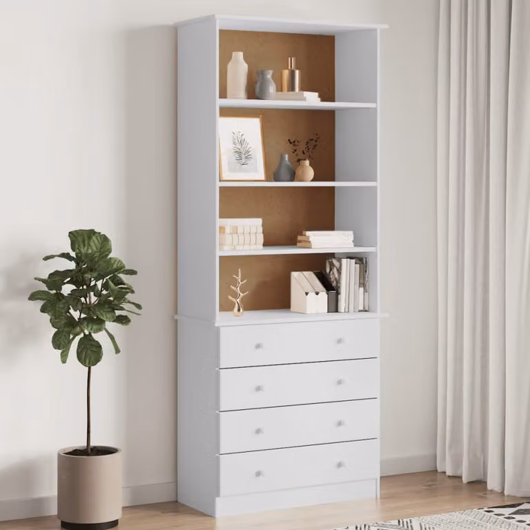 Libreria con Cassetti vidaXL in Legno di Pino Massello Bianca L: 77 cm, P: 35 cm, H: 186,5 cm
