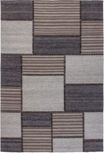 Tappeto Geometrico Moderno Kendra Home in Lana, Cotone e Poliestere Beige, Bianco e Grigio