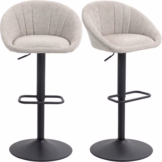 Set di 2 Sgabelli da Bar Minimal in Tessuto Beige con Struttura in Metallo e Altezza Regolabile