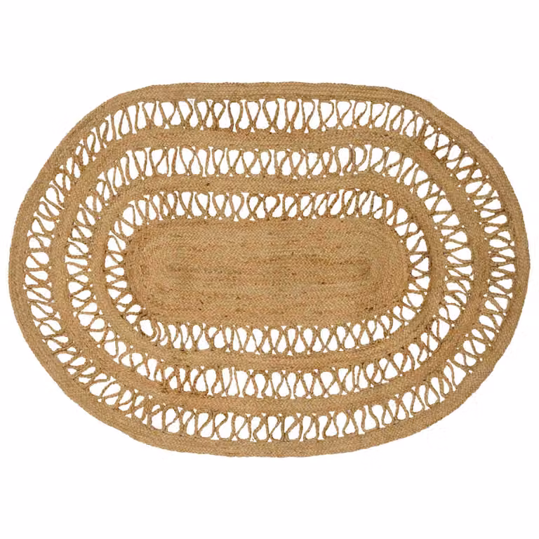 Tappeto da area rettangolare in juta vidaXL, stile moderno e intrecciato, beige e marrone, L: 100 cm, P: 152 cm