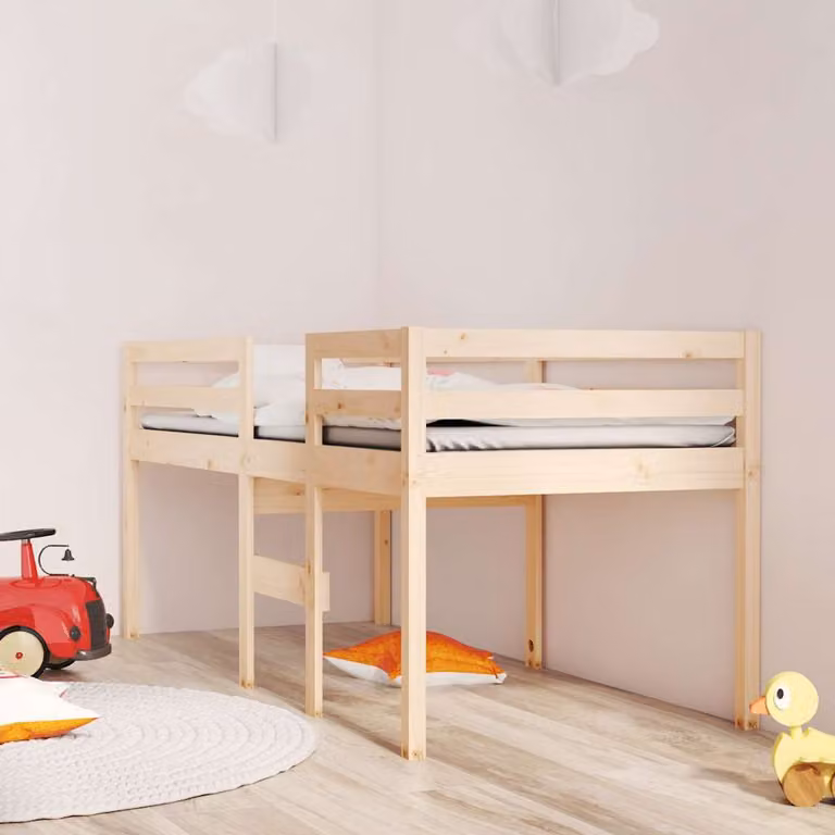 vidaXL Letto a Soppalco Singolo in Legno Massello di Pino Marrone L/P/H: 200 x 90 x 175 cm