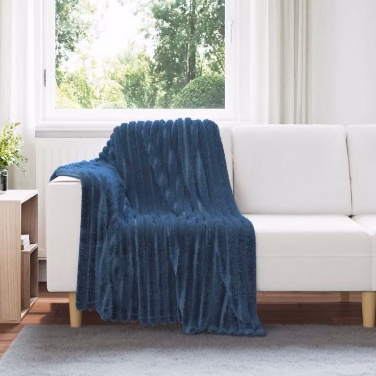 Set di 6 coperte in pile vidaXL blu navy, L 150 cm x P 130 cm