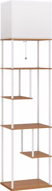 Lampada da terra HOMCOM con ripiani, temperatura colore regolabile 3000K-6500K, telecomando e attacco E27, colore bianco e legno