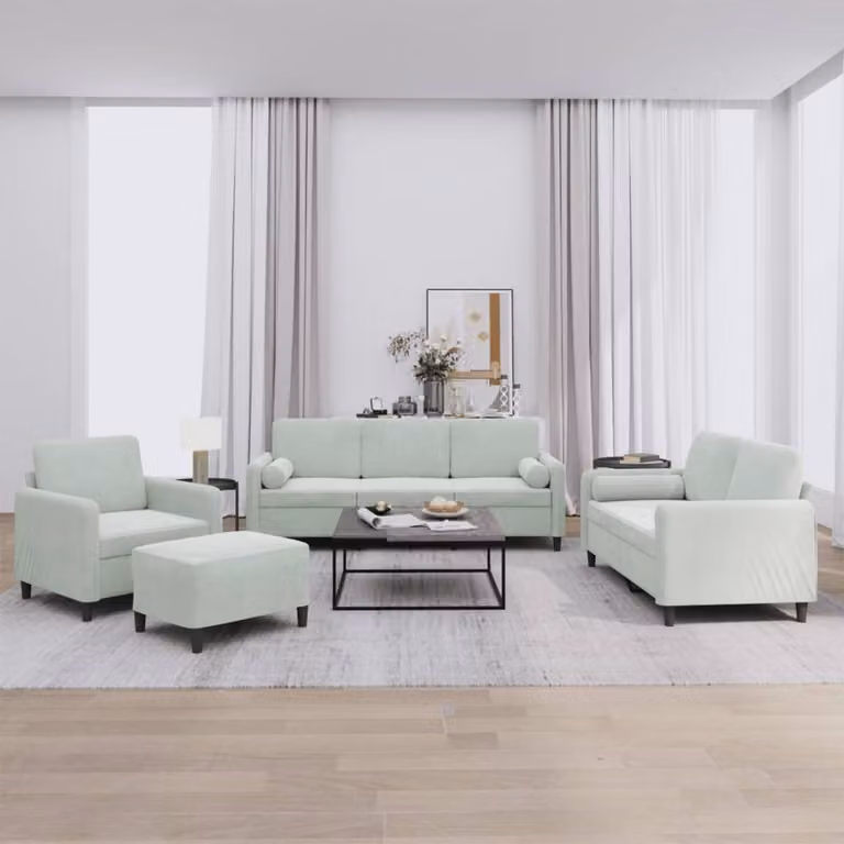 Set di divani 4 pezzi vidaXL in velluto grigio con cuscini e pouf per soggiorno