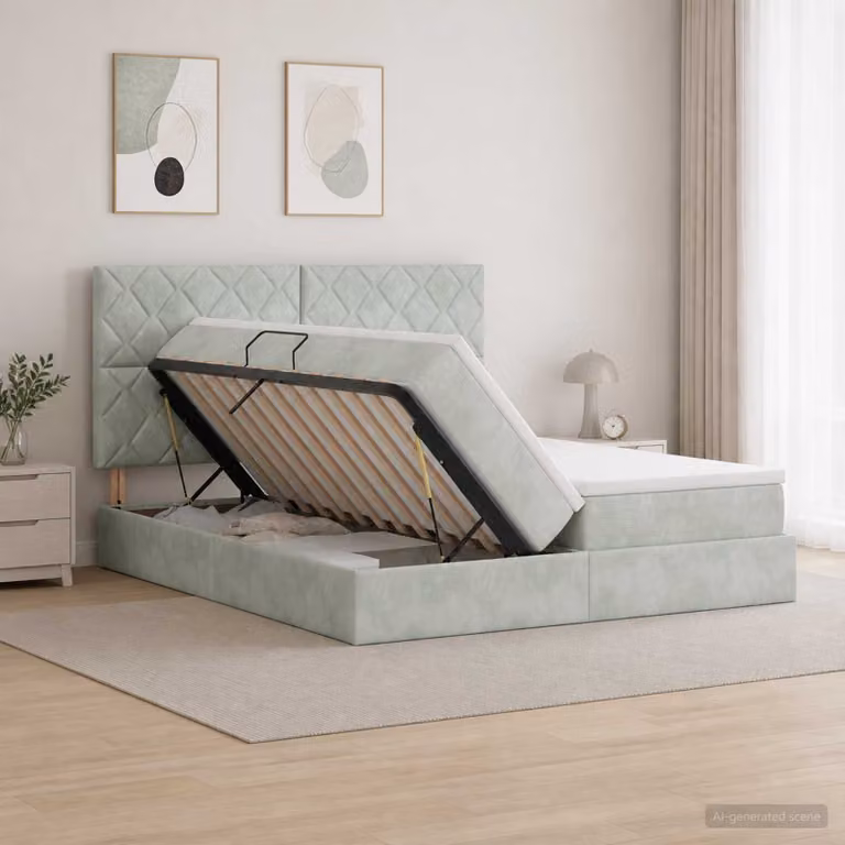 Letto con contenitore vidaXL in velluto grigio con base a sollevamento L/P/H: 200 x 200 x 140 cm