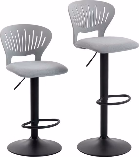 Set di 2 Sgabelli da Bar HOMCOM Girevoli a 360° con Schienale Traforato e Poggiapiedi, Regolabili in Altezza 84-105 cm, Grigio