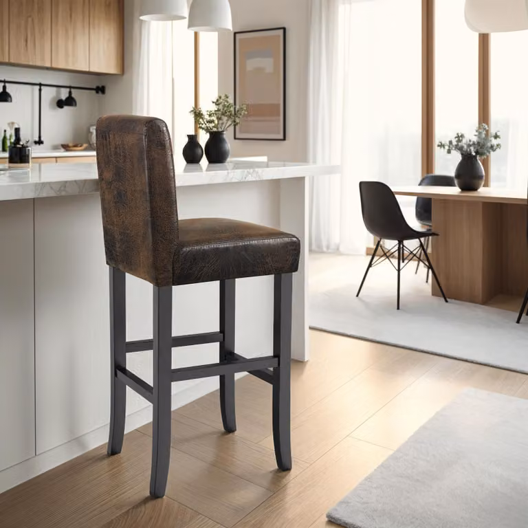 Set di 6 sgabelli da bar TecTake GmbH in pelle sintetica marrone con struttura in legno e metallo