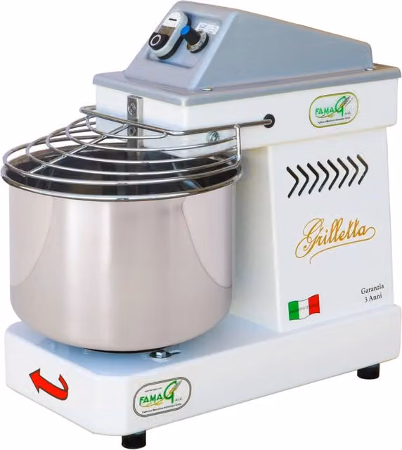 Impastatrice a spirale Famag Grilletta IM5/230 bianca con testa fissa, capacità 5 kg, 350W e 10 velocità in acciaio inox