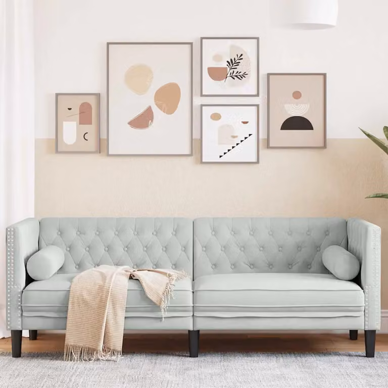 Divano Chesterfield vidaXL in Velluto Grigio con Cuscini, L: 194 cm, P: 74,5 cm, H: 70,5 cm