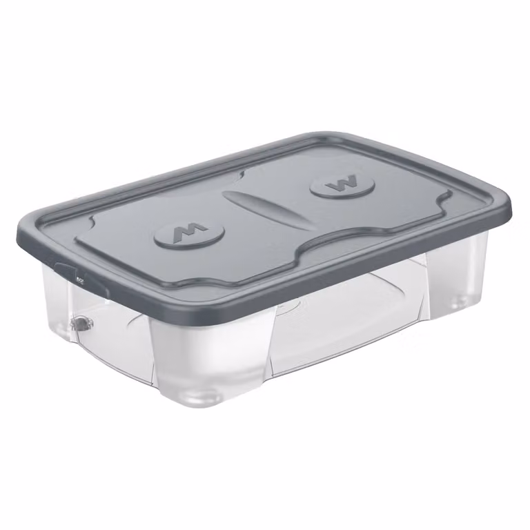 M-HOME Contenitore Trasparente con Coperchio SimplyBox 3 da 23,5 Litri, Colore Antracite, H 16 cm x L 39 cm x P 59 cm