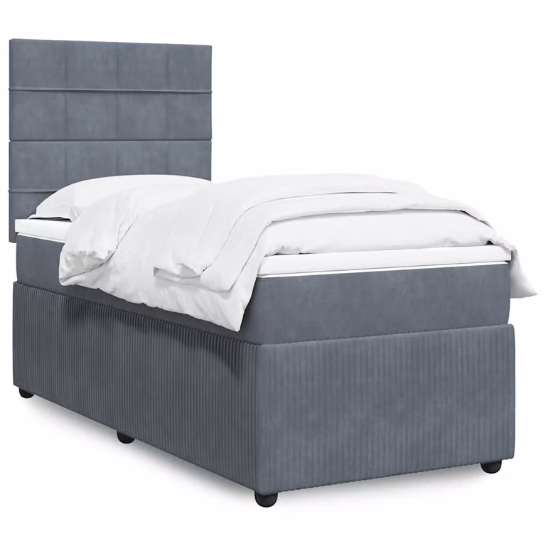 vidaXL Giroletto a Molle Ibrido con Materasso in Velluto Grigio, L/P: 100 x 200 cm