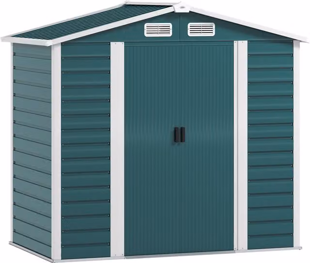 Casetta da Giardino Outsunny in Acciaio Zincato Verde con Porte Scorrevoli e Lucchetto, L/P/H: 210 x 120 x 190 cm