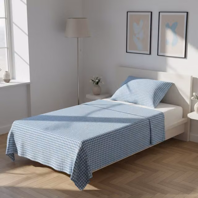 Parure letto singolo Young Kasanova in cotone blu con lenzuolo piano e federa, misura 90x190 cm