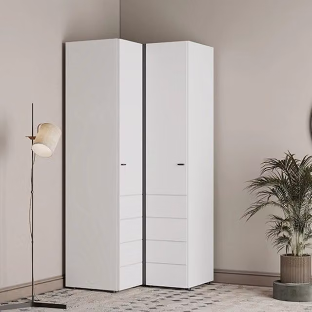 Armadio da camera da letto DMORA con 2 ante e ripiani interni, Bianco Opaco, L: 95 cm, H: 208 cm