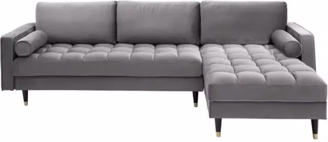 Divano ad angolo KOLIRI Meublorama grigio, design moderno in velluto con struttura in legno massiccio, 4 posti, angolo destro