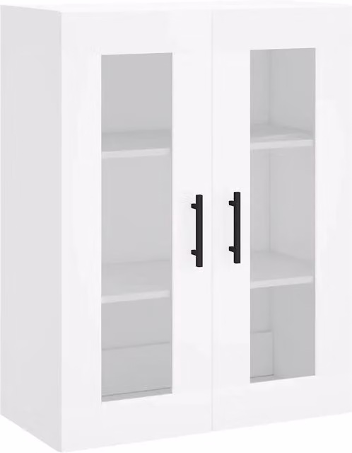 Mobile contenitore a parete moderno HELLOSHOP26 in legno bianco con ante in vetro, L: 69,5 cm, P: 34 cm, H: 90 cm
