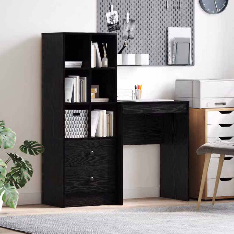 Set di 2 Scrivanie moderne vidaXL in MDF laminato, colore Rovere Nero, L 105,5 x P 34 x H 127 cm