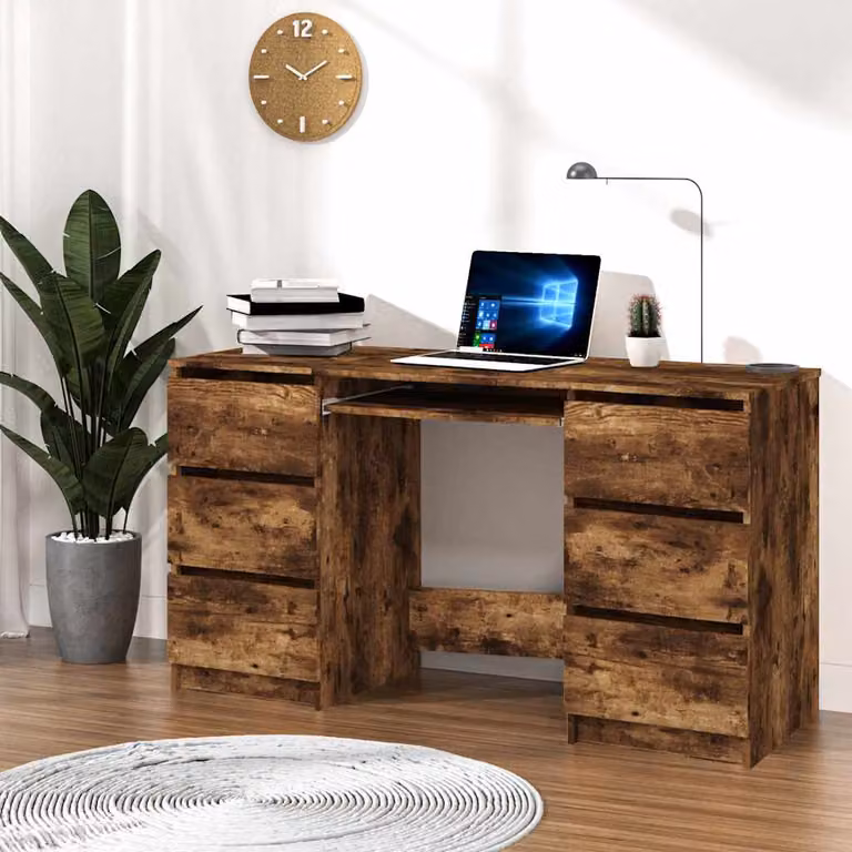 Scrivania da ufficio vidaXL in legno color rovere fumo L: 140 cm, P: 50 cm, H: 77 cm