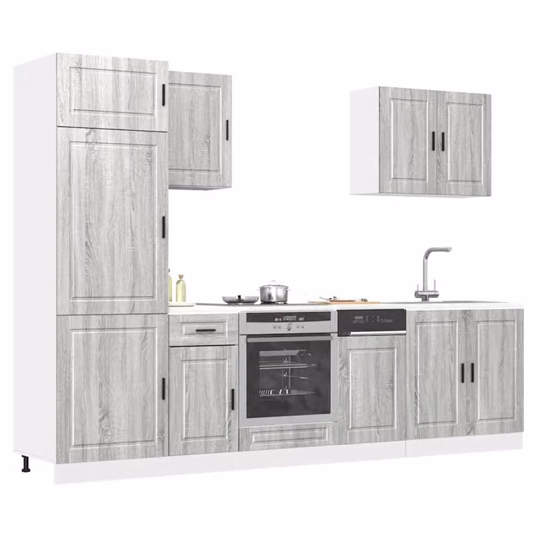 Set di mobili da cucina moderno vidaXL composto da 7 pezzi in legno e MDF, colore grigio opaco, L/P/H: 207 x 60 x 57 cm