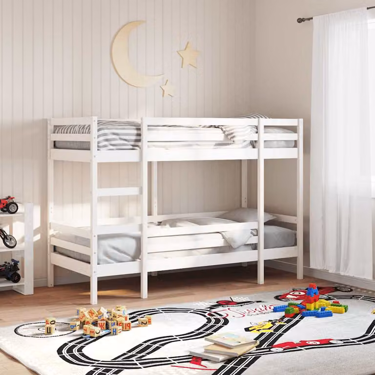 Letto a Castello vidaXL in Legno Massello di Pino Bianco L/P/H: 205.5 x 90 x 142 cm