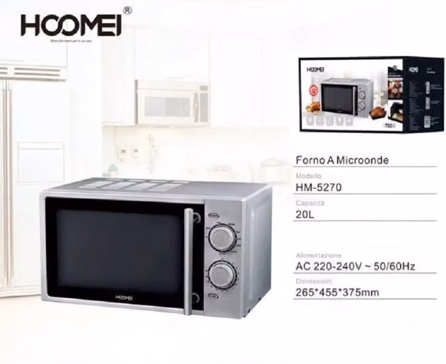 Forno a microonde combinato Hoomei con grill, 700 W, 20 litri, colore silver in acciaio inossidabile