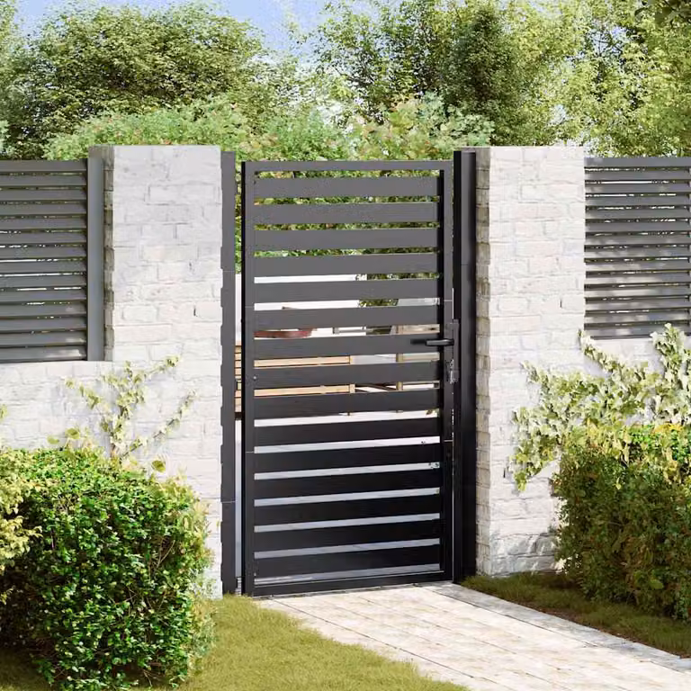 Cancello da giardino singolo a battente vidaXL in alluminio nero con serratura L: 100 cm, H: 150 cm