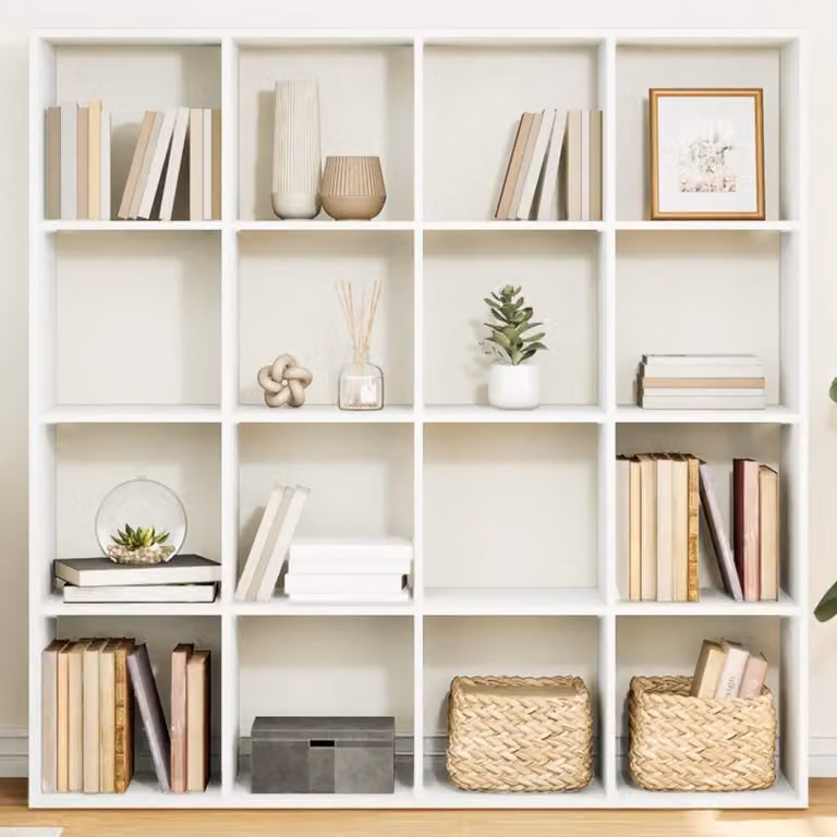 Libreria bianca vidaXL a parete in legno e MDF per soggiorno L: 137,5 cm, P: 29,0 cm, H: 137,5 cm