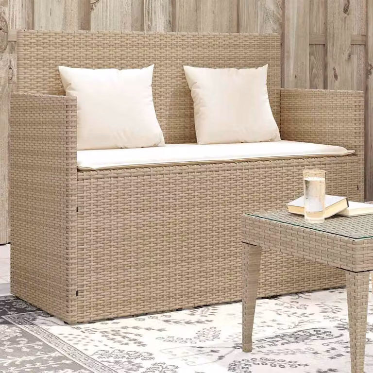 vidaXL Panca da Giardino Moderna in Polyrattan con Cuscini Beige e Bianco L: 120 cm, P: 76,7 cm, H: 90,5 cm