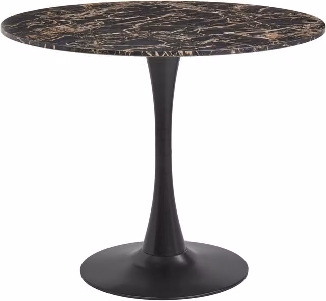 Tavolo da pranzo tondo BELIANI in stile industriale con piano effetto marmo nero e base in metallo nero, Diametro: 90 cm, Altezza: 74 cm